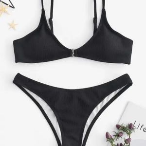 Link Ribbed Bikini Set - Black S